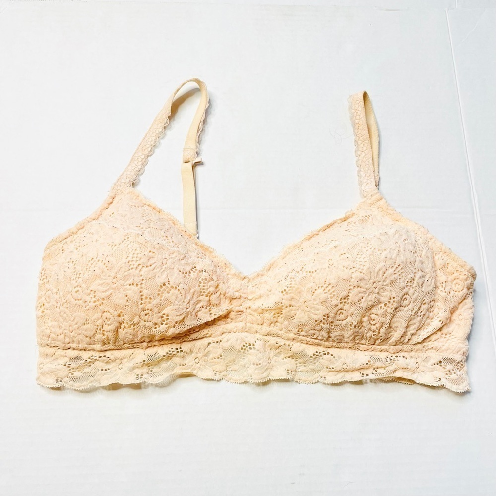 Aerie Cream Nude Floral Lace Pullover Bralette Size XL